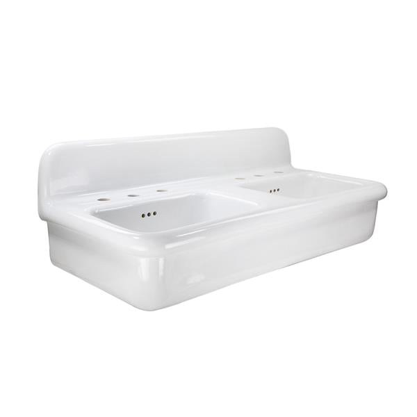 Nantucket Sinks - Fireclay 30'S Style Double Bowl Sink Finished In All White