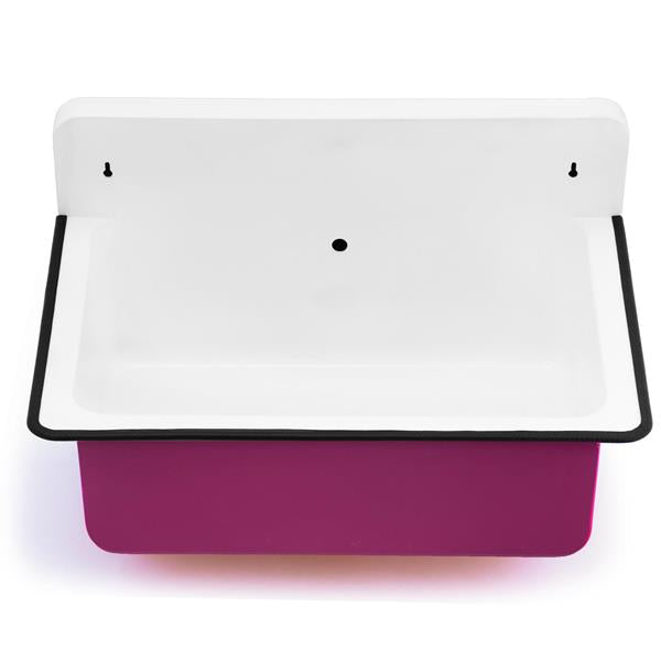 Nantucket Sinks - Wallmount Bucket Sink With Overflow - Pink Exterior/White Interior Black PVC Trimmed Edge