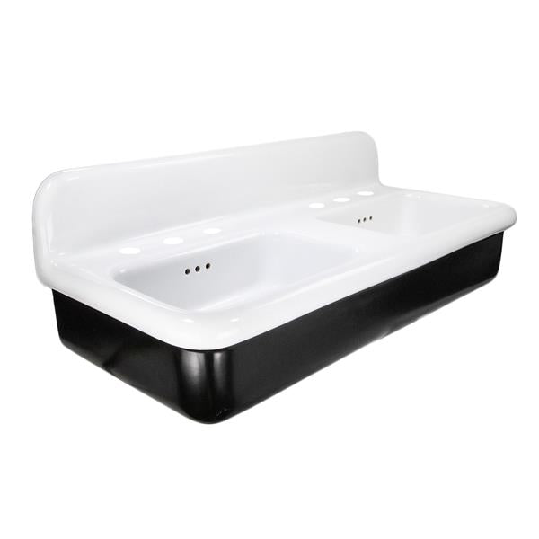 Nantucket Sinks - Fireclay 30'S Style Double Bowl Sink With White Bowls And Matte Black Underside
