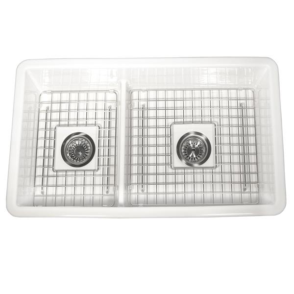 Nantucket Sinks - 31 Inch Fine Fireclay Double Bowl Dual Mount Sink With 60/40 Bowls. Includes 2 Drains.