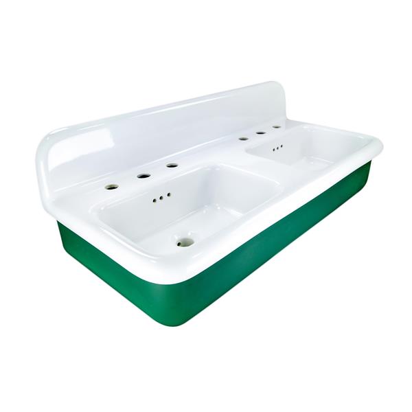 Nantucket Sinks - Fireclay 30'S Style Double Bowl Sink With White Bowls And Green Underside
