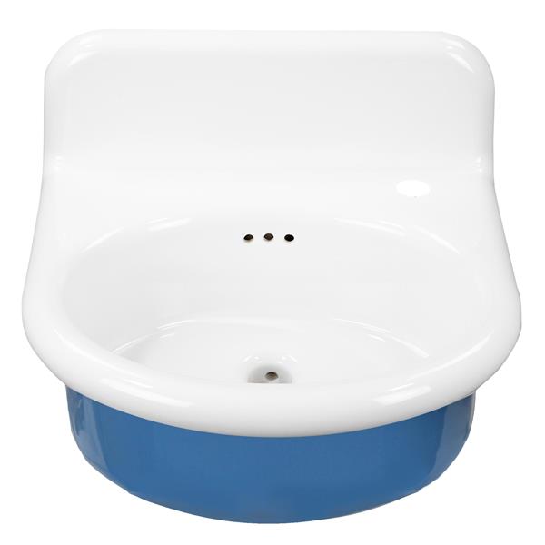Nantucket Sinks - Fireclay 30'S Style 18 inch Rounded Front Fireclay Wallmount Bathroom Sink - Blue/White