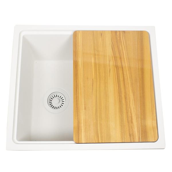 Nantucket Sinks - 22 Inch Dualmount Granite Composite Prep-Station With Side Set Drain - Matte White