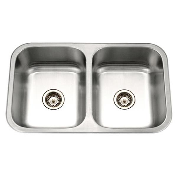 Hamat - Gourmet 32 Inch Undermount Stainless Steel 50/50 Double Bowl Kitchen Sink