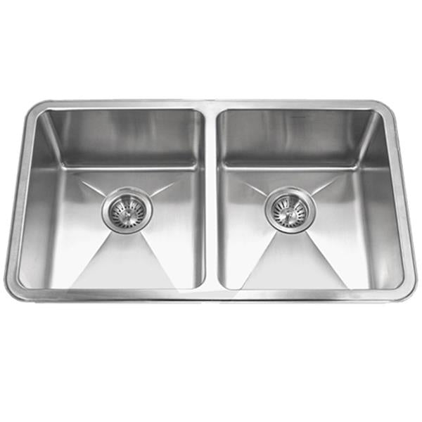 Hamat - Hydrus 32 Inch 15MM Radius Undermount Stainless Steel 50/50 Double Bowl Kitchen Sink