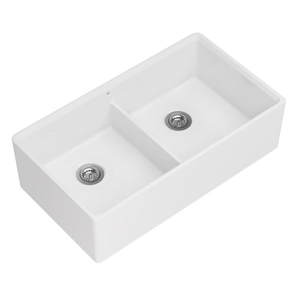 DXV - Etre 36 Inch Double Bowl Apron Front Kitchen Sink With Grids And Drains