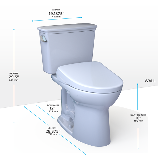 Toto - Drake Transitional WASHLET+ S7A Two-Piece Toilet - 1.28 GPF Universal Height - 12 Inch Rough