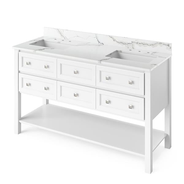 Jeffrey Alexander - 60 Inch Adler Vanity with Vanity Top and two undermount rectangle bowls