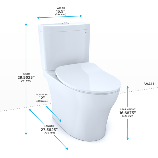 Toto - Aquia IV Two-Piece Elongated Dual Flush 1.28 And 0.9 Gpf Toilet With Cefiontect And Softclose Seat, Washlet+ Ready