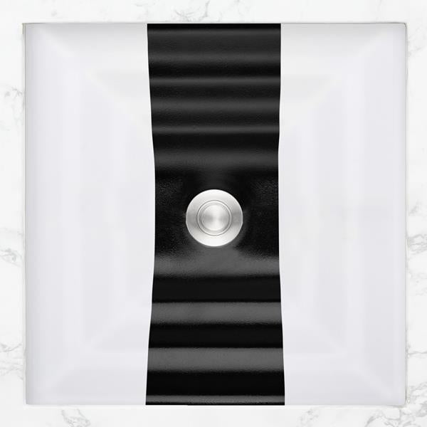 Linkasink - Artisan Glass Medium Square White Undermount Sink with Black Ribbon