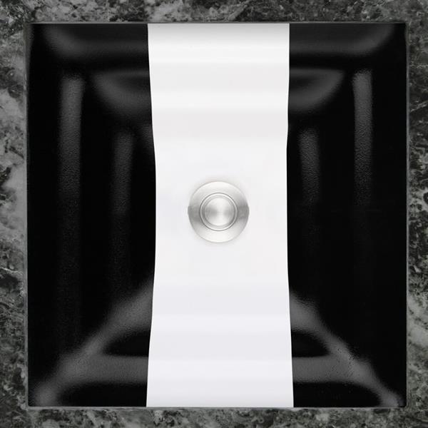 Linkasink - Artisan Glass Medium Square Black Undermount Sink with White Ribbon