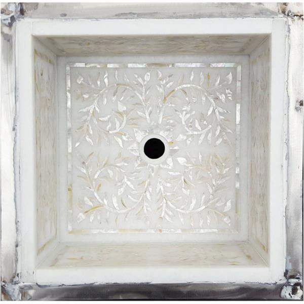 Linkasink - Floral Mother Of Pearl Inlay Undermount Bar Sink - White Marble