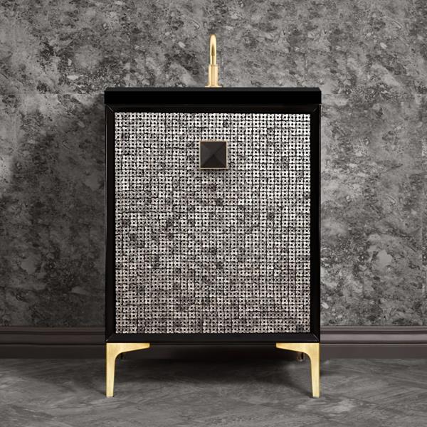 Linkasink - Mother Of Pearl With 3 Inch Black Prism Artisan Glass Hardware 24 Inch Wide Black Vanity