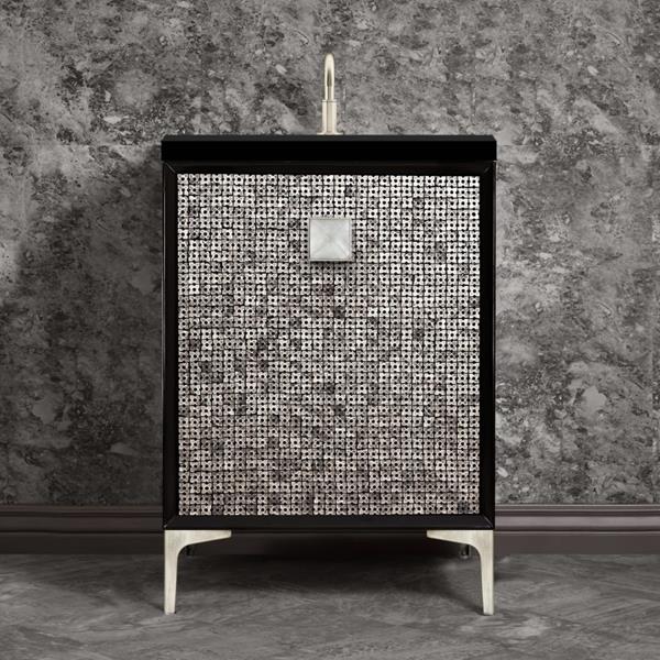 Linkasink - Mother Of Pearl With 3 Inch Eglomise Prism Artisan Glass Hardware 24 Inch Wide Black Vanity