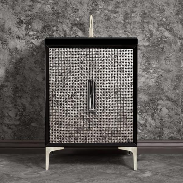 Linkasink - Mother Of Pearl With 8 Inch Black Tigler Artisan Glass Prism Hardware 24 Inch Wide Black Vanity