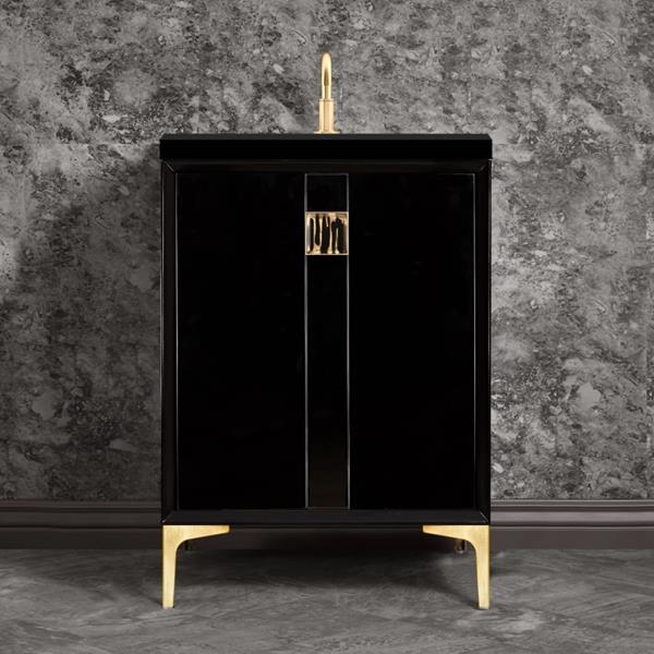 Linkasink - Tuxedo With 3 Inch Black Tiger Prism Artisan Glass Hardware Hardware 24 Inch Wide Black Vanity