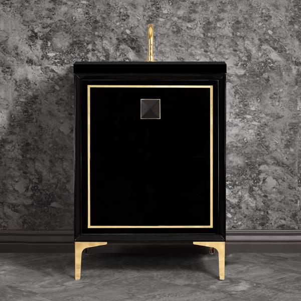 Linkasink - Linea With 3 Inch Black Prism Artisan Glass Hardware 24 Inch Wide Black Vanity