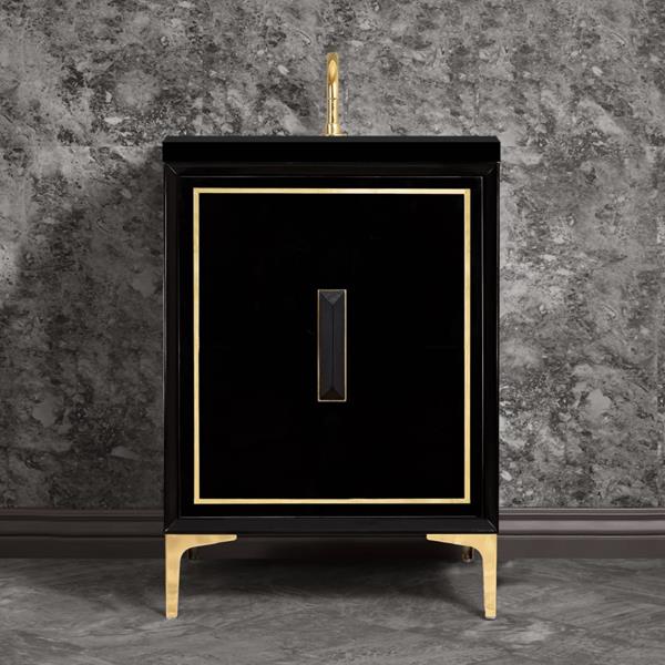 Linkasink - Linea With 8 Inch Black Prism Artisan Glass Hardware 24 Inch Wide Black Vanity