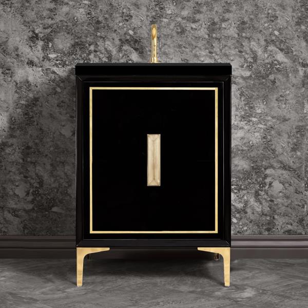 Linkasink - Linea With 8 Inch Eglomise Prism Artisan Glass Hardware 24 Inch Wide Black Vanity