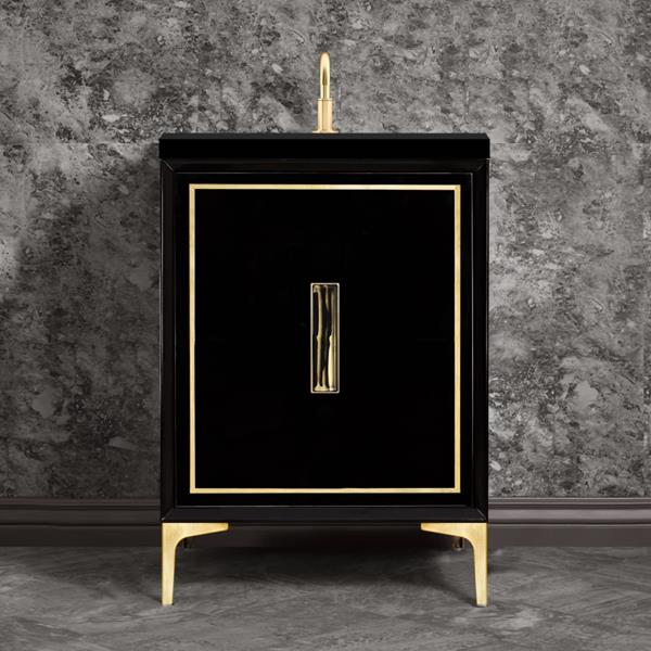 Linkasink - Linea With 8 Inch Black Tiger Prism Artisan Glass Hardware 24 Inch Wide Black Vanity