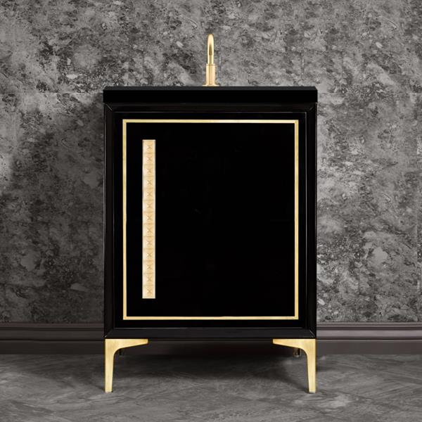 Linkasink - Linea With 18 Inch Eglomise Pyramid Artisan Glass Hardware 24 Inch Wide Black Vanity