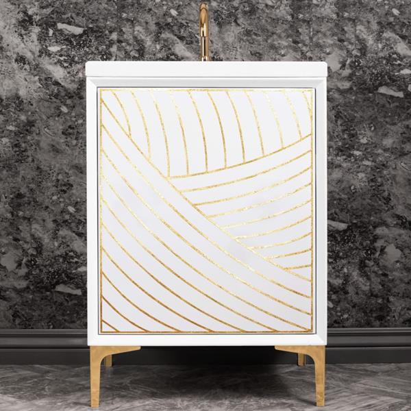 Linkasink - Lateen 24 Inch Wide White Vanity w/ Hand Applied Metal Leaf