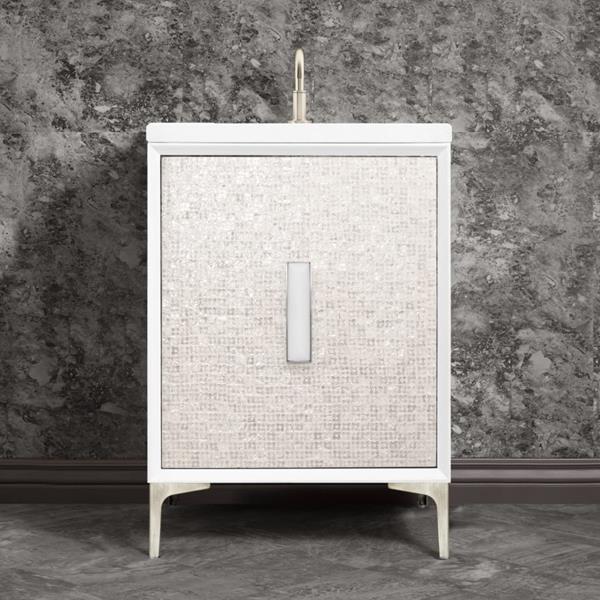 Linkasink - Mother Of Pearl With 8 Inch White Prism Artisan Glass Hardware 24 Inch Wide White Vanity