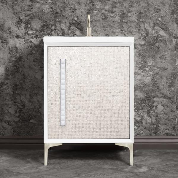 Linkasink - Mother Of Pearl With 18 Inch White Pyramid Artisan Glass Hardware 24 Inch Wide White Vanity