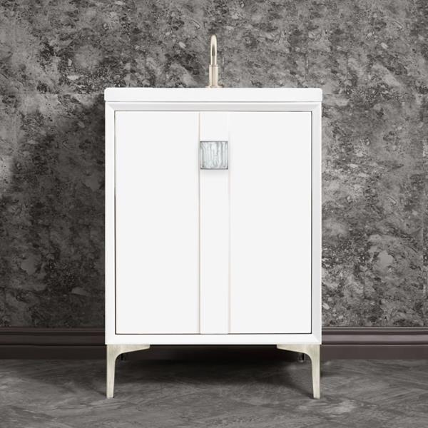 Linkasink - Tuxedo With 3 Inch White Tiger Prism Artisan Glass Hardware 24 Inch Wide White Vanity