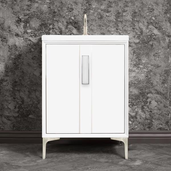 Linkasink - Tuxedo With 8 Inch White Prism Artisan Glass Hardware 24 Inch Wide White Vanity