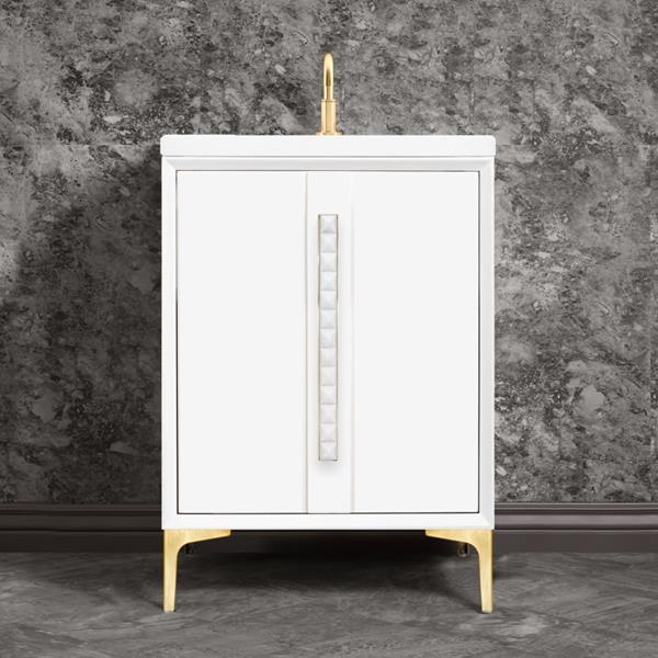 Linkasink - Tuxedo With 18 Inch White Pyramid Artisan Glass Hardware 24 Inch Wide White Vanity