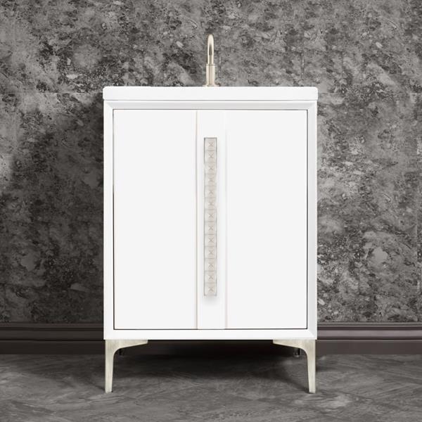 Linkasink - Tuxedo With 18 Inch Eglomise Pyramid Artisan Glass Hardware 24 Inch Wide White Vanity