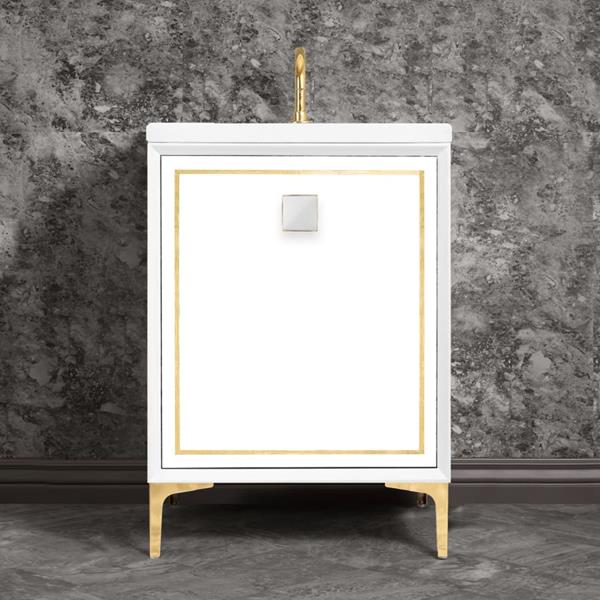 Linkasink - Linea With 3 Inch White Prism Artisan Glass Hardware 24 Inch Wide White Vanity