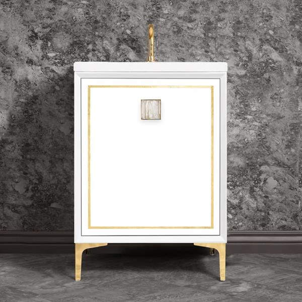 Linkasink - Linea With 3 Inch White Tiger Prism Artisan Glass Hardware 24 Inch Wide White Vanity