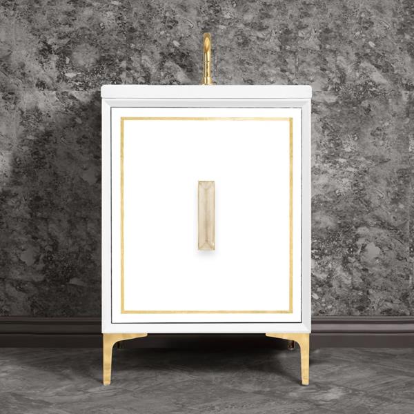 Linkasink - Linea With 8 Inch Eglomise Prism Artisan Glass Hardware 24 Inch Wide White Vanity