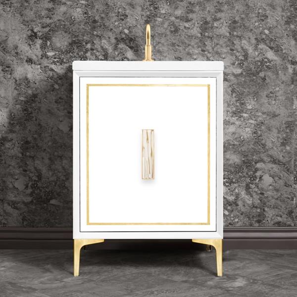 Linkasink - Linea With 8 Inch White Tiger Prism Artisan Glass Hardware 24 Inch Wide White Vanity