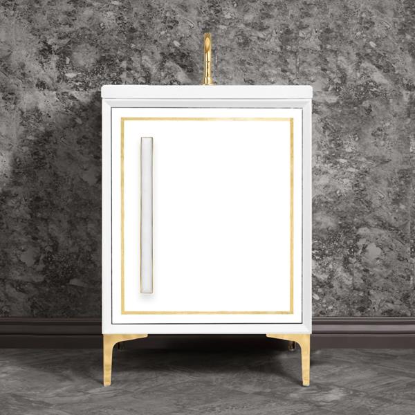 Linkasink - Linea With 18 Inch White Prism Artisan Glass Hardware 24 Inch Wide White Vanity