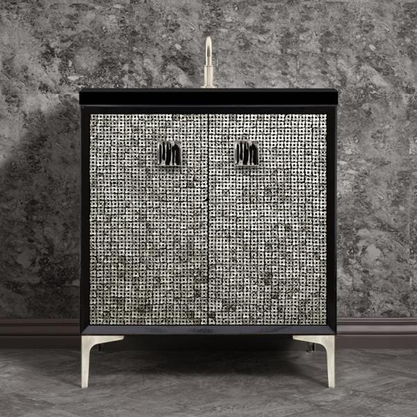 Linkasink - Mother Of Pearl With 3 Inch Black Tigler Artisan Glass Prism Hardware 30 Inch Wide Black Vanity