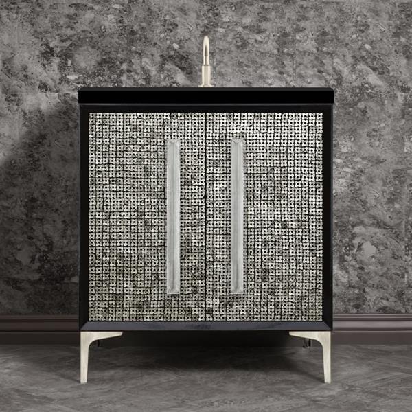 Linkasink - Mother Of Pearl With 18 Inch Eglomise Prism Artisan Glass Hardware 30 Inch Wide Black Vanity