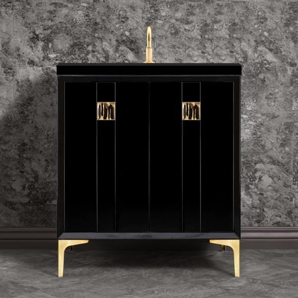 Linkasink - Tuxedo With 3 Inch Black Tiger Prism Artisan Glass Hardware 30 Inch Wide Black Vanity