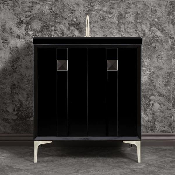 Linkasink - Tuxedo With 3 Inch Black Prism Artisan Glass Hardware 30 Inch Wide Black Vanity