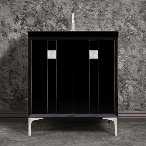 Linkasink - Tuxedo With 3 Inch Eglomise Prism Artisan Glass Hardware 30 Inch Wide Black Vanity