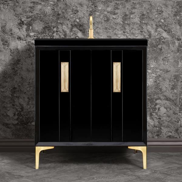 Linkasink - Tuxedo With 8 Inch Eglomise Prism Artisan Glass Hardware 30 Inch Wide Black Vanity