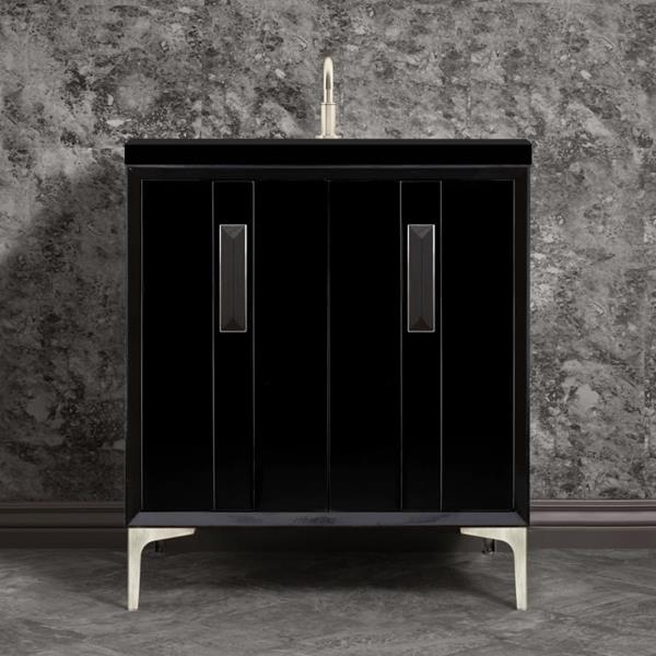 Linkasink - Tuxedo With 8 Inch Black Prism Artisan Glass Hardware 30 Inch Wide Black Vanity