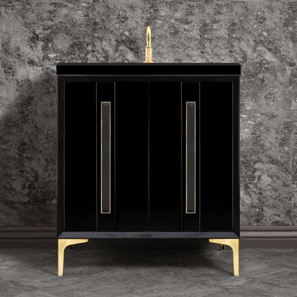 Linkasink - Tuxedo With 18 Inch Black Artisan Glass Prism Hardware 30 Inch Wide Black Vanity