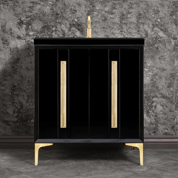 Linkasink - Tuxedo With 18 Inch Eglomise Prism Artisan Glass Hardware 30 Inch Wide Black Vanity