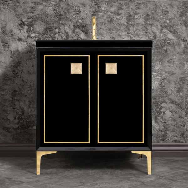 Linkasink - Linea With 3 Inch Eglomise Prism Artisan Glass Hardware 30 Inch Wide Black Vanity
