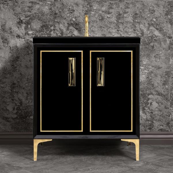 Linkasink - Linea With 8 Inch Black Tiger Prism Artisan Glass Hardware 30 Inch Wide Black Vanity