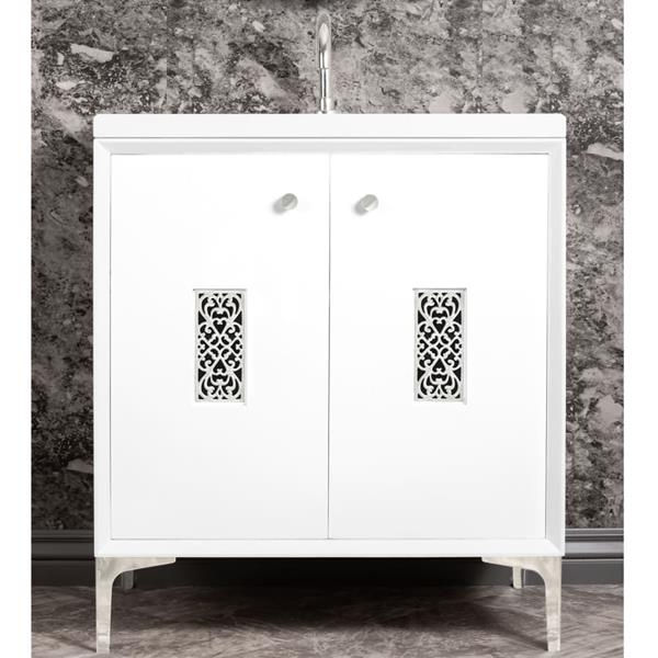 Linkasink - Frame With Filigree Grate 30 Inch Wide White Vanity