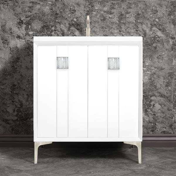 Linkasink - Tuxedo With 3 Inch White Tiger Prism Artisan Glass Hardware 30 Inch Wide White Vanity